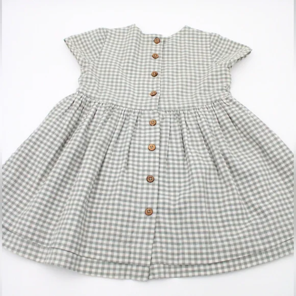 Toddler Girls Handmade Checkered Dress Sage Green (1-2 yr olds) - Picture 3 of 7